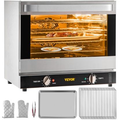 Picture of VEVOR Commercial Convection Oven, 47L/43Qt, Half-Size Conventional Oven Countertop, 1600W 4-Tier Toaster w/ Front Glass Door, Electric Baking Oven w/ Trays Wire Racks Clip Gloves, 120V, ETL Listed