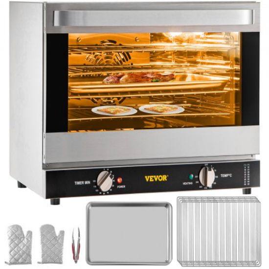 Picture of VEVOR Commercial Convection Oven, 47L/43Qt, Half-Size Conventional Oven Countertop, 1600W 4-Tier Toaster w/ Front Glass Door, Electric Baking Oven w/ Trays Wire Racks Clip Gloves, 120V, ETL Listed