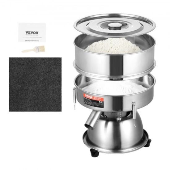 Picture of VEVOR Automatic Sieve Shaker Included 40 Mesh + 60 Mesh Flour Sifter Electric Vibrating Sieve Machine 110V 50W Sifter Shaker Machine 1150 r/min for Flours, Herbal Powder