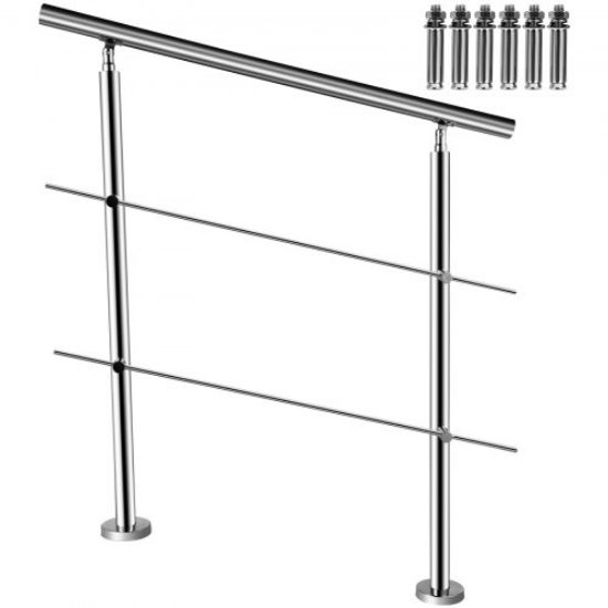 Picture of VEVOR Stainless Stair Handrail with 2 Cross Bars Hand Rails for Steps 39.4" Long 201 Stainless Steel Handrail Floor Mount Garden Handrail Easy Installation Hand Rail Outdoor for Indoor Railing