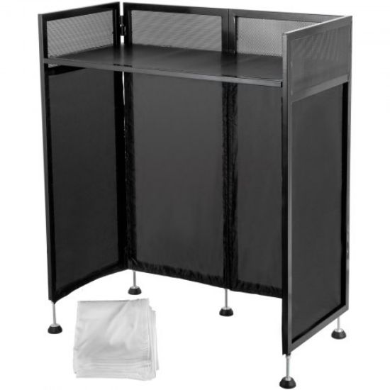 Picture of VEVOR DJ Facade Table 20x40x45 Inches, DJ Booth Flat Table Top 20x40 Inch, Adjustable DJ Event Facade with White & Black Scrim, Folding DJ Booth Metal Frame, Foldable Cover Screen