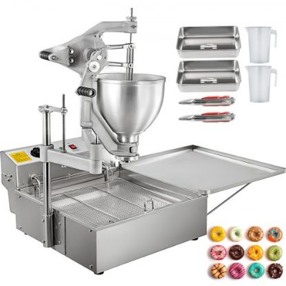 Picture of VEVOR Donut Fryer Manual Commercial Mini Donut Maker 9L Capacity Hopper Donut Fryer Commercial 3 Donut Moulds Donut Machine Maker Adjustable Thickness Commercial Donut Maker, 3000W, Stainless Steel