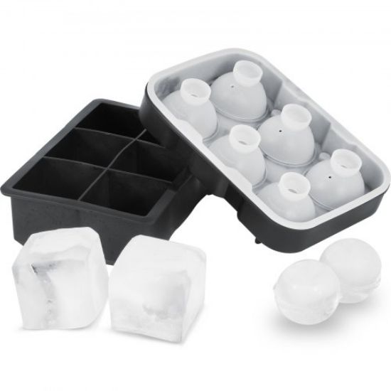 Picture of VEVOR Skull Ice Cube Tray, 6-Grid Skull Ice Ball Maker, Flexible Black Silicone Ice Tray with Lid & Funnel, Skull Ice Cubes in 3 Distinct Patterns for Beverages & Chocolates on Parties & Holidays