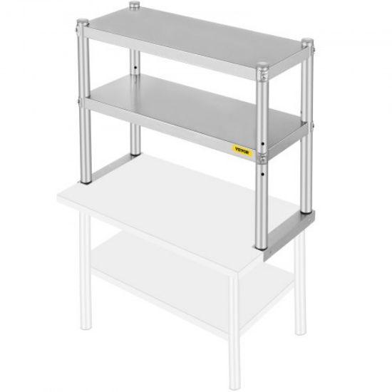 Picture of VEVOR Double Overshelf, Double Tier Stainless Steel Overshelf, 30 in. L x 12 in. W Double Deck Overshelf, Height Adjustable Overshelf for Prep & Work Table in Kitchen, Restaurant