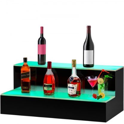 Picture of VEVOR LED Lighted Liquor Bottle Display Shelf, 16-inch LED Bar Shelves for Liquor, 2-Step Lighted Liquor Bottle Shelf for Home/Commercial Bar, Acrylic Lighted Bottle Display with Remote & App Control