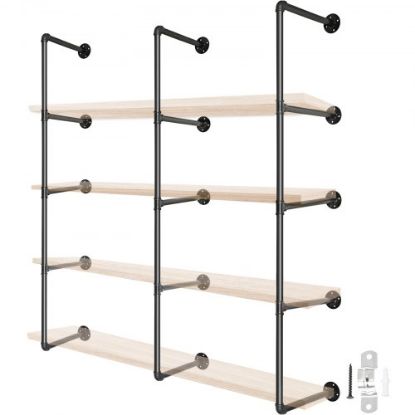 Picture of VEVOR Industrial Pipe Shelves 4-Tier Wall Mount Iron Pipe Shelves 3 PCS Pipe Shelving Vintage Black DIY Pipe Bookshelf Each Holds 44lbs Open Kitchen Shelving for Bedroom & Living Room W/Accessories