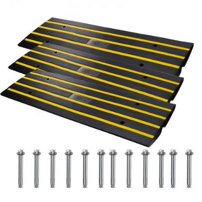 Picture of VEVOR Curb Ramp, 1 Pack Rubber Driveway Ramps, Heavy Duty 32000 lbs Weight Capacity Threshold Ramp, 2.6 inch High Curbside Bridge Ramps for Loading Dock Garage Sidewalk, Expandable Full Ramp Set