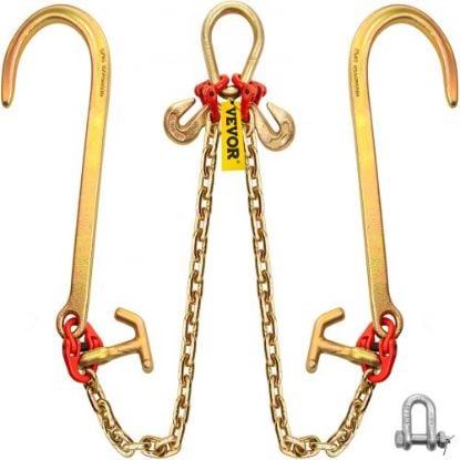 Picture of VEVOR V Bridle Chain, 5/16 in x 2 ft Bridle Tow Chain, Grade 80 V-Bridle Transport Chain, 9260 Lbs Break Strength with TJ Hooks and Crab Hooks, Heavy Duty Pear Link Connector and Chain Shorteners