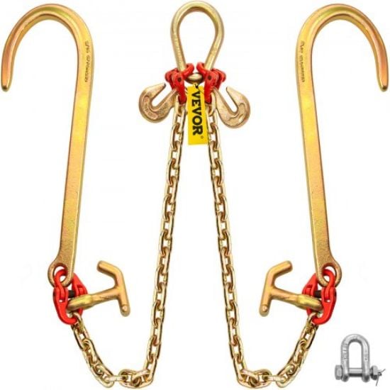 Picture of VEVOR V Bridle Chain, 5/16 in x 2 ft Tow Chain Bridle, Grade 80 V-Bridle Transport Chain, 9260 Lbs Break Strength with TJ Hooks & Grab Hooks, Heavy Duty Pear Link Connector and Chain Shorteners