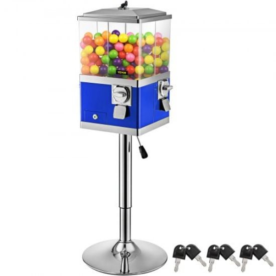 Picture of VEVOR Vending Machine with Stand, Blue Quarter Candy Dispenser, Rotatable Four Compartments Square Candy Vending Machine, PC & Iron Large Gumball Bank Adjustable Dispenser Wheels for 1 inch Gumballs