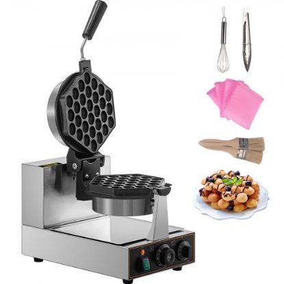 Picture of VEVOR Bubble Waffle Maker, 110V Electric Egg Waffle Maker, 1500W Hong Kong Egg Puff Machine w/2 Reversible Pans, Commercial Bubble Waffle Machine w/Non-Stick Teflon Coating, 122-572℉ Omelette Maker