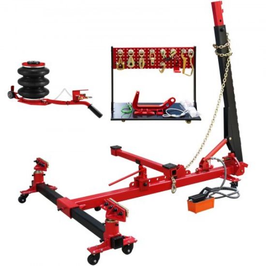 Picture of VEVOR Car Frame Puller Set, 6 Ton PSI Air Pump Frame Puller, 10000 PSI Foot-Operated Hydraulic Pump, 3 Ton Air Bag Jack, Auto Body Frame Straightener, with Double-Head Clamps And Casters