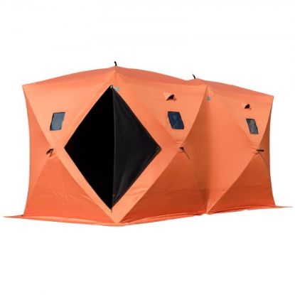 Picture of VEVOR 8 Person Ice Fishing Shelter, Pop-Up Portable Insulated Ice Fishing Tent, Waterproof Oxford Fabric Orange