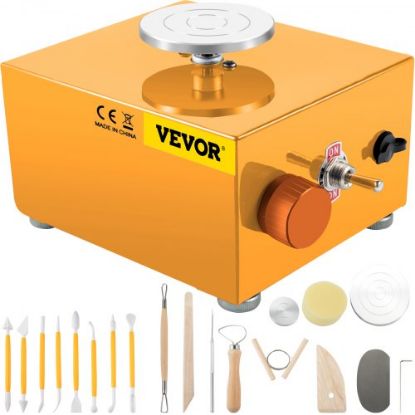 Picture of VEVOR Mini Pottery Wheel 30W Ceramic Wheel Adjustable Speed Clay Machines Electric Sculpting Kits with 3 Turntables Trays and 16pcs Tools for Art Craft Work Molding Gift and Home DIY