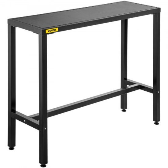 Picture of VEVOR Outdoor Bar Table, 46.5" L x 15" W x 38.6" H, Narrow Rectangular Height Pub Station, Sturdy Metal Frame Tall Counter with Adjustable Feet, for Patio, Balcony, Dinning Room, Bistro, Garden, Black