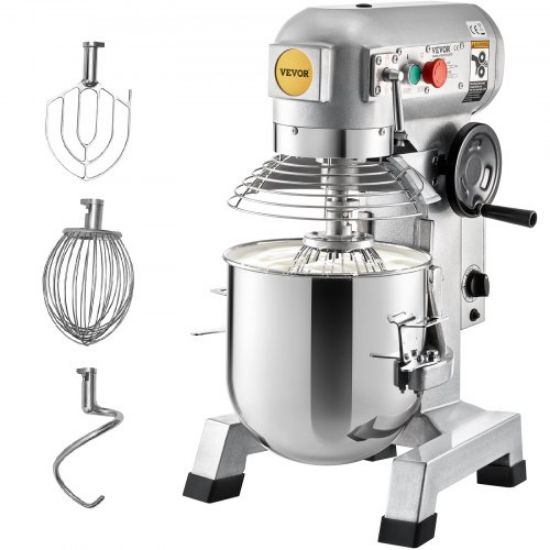 Picture of VEVOR Commercial Stand Mixer, 20Qt Stainless Steel Bowl, 1100W 2 in 1 Multifunctional Electric Food Mixer with Meat Grinder & 3 Speeds, Dough Hook Whisk Beater Included, Perfect for Bakery Pizzeria