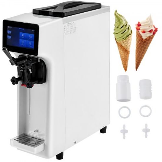 Picture of VEVOR Commercial Ice Cream Maker, 10-20L/H Yield, 1000W Countertop Soft Serve Machine with 4.5L Hopper 1.6L Cylinder Touch Screen Puffing Shortage Alarm, Frozen Yogurt Maker for Café Snack Bar, White