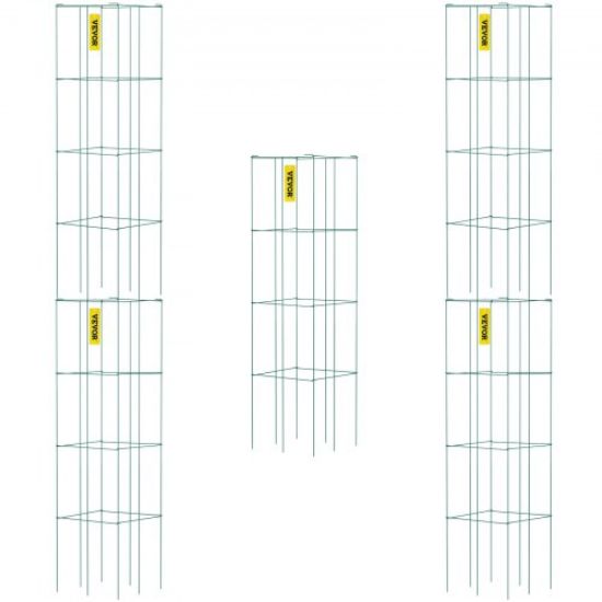 Picture of VEVOR Tomato Cages, 11.8" x 11.8" x 46.1", 10 Packs Square Plant Support Cages, Silver PVC-Coated Steel Tomato Towers for Climbing Vegetables, Plants, Flowers, Fruits