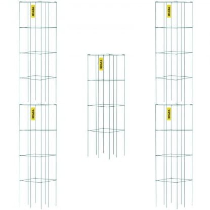 Picture of VEVOR Tomato Cages, 11.8" x 11.8" x 46.1", 5 Packs Square Plant Support Cages, Silver PVC-Coated Steel Tomato Towers for Climbing Vegetables, Plants, Flowers, Fruits