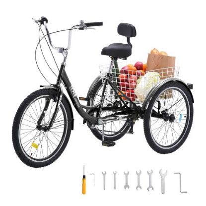 Picture of VEVOR Yellow Adult Tricycle 24'' 1-Speed 3 Wheel Bikes, Foldable Adult Tricycle 3 Wheel Bike Trike for Adults, Cruise Bike 24 Inch Seat Adjustable Trike with Bell, Brake System and Basket for Shopping