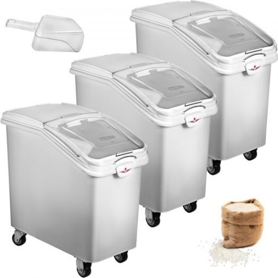 Picture of 2x Ingredient Bin With Casters 21 Gallon Food Safe Restaurant Kitchen Flour Bins