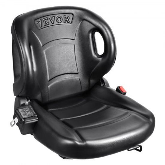 Picture of VEVOR Universal Forklift Seat Black PVC Tractor Seat, 6"/150MM Adjustable Mower Seat Foldable Seat Including Armrests, Seat Belt, Seat Switch, Skid Steer Seat Fit Forklift, Tractor, Skid Loader