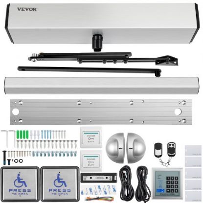 Picture of VEVOR Automatic Door Opener, 100-240V for Max.220lbs Doors, Swing Door Operator for Disabilities w/ 2 Wireless Remotes, 2 Exit Buttons, Keypad, 5 ID Cards, 2 Stainless Steel Push Buttons, CE Listed