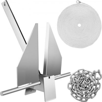 Picture of VEVOR Boat Anchor Kit 13 lb Fluke Style Anchor, Hot Dipped Galvanized Steel Fluke Anchor, Marine Anchor with Anchor, Shackles, Chain, Rope for Boat Mooring on The Beach, Boats from 20'-32'