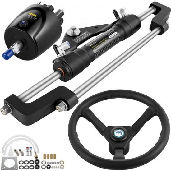 Picture of VEVOR Hydraulic Outboard Steering Kit 300HP, Hydraulic Steering Kit Helm Pump, Hydraulic Boat Steering Kit with 16 Feet Hydraulic Steering Hose for Boat Steering System