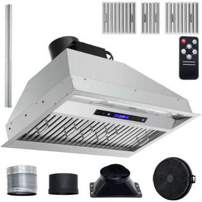 Picture of VEVOR Insert Range Hood, 800CFM 3-Speed, 30 Inch Stainless Steel Built-in Kitchen Vent with Push Button Control LED Lights Baffle Filters, Ducted/Ductless Convertible, ETL Listed