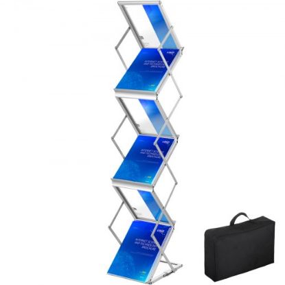 Picture of VEVOR Literature Rack, 6 Pockets, Pop up Aluminum Magazine Rack, Lightweight Catalog Holder Stand w/Carrying Bag for Living Room, Hotel, Trade Show, Exhibition, Office