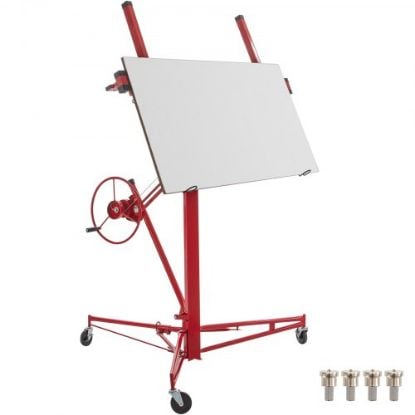 Picture of VEVOR Drywall Rolling Lifter Panel, 11ft Sheetrock Lift Drywall Lift, 150lb Weight Capacity Panel Hoist Jack Tool, Steel Material w/Telescopic Arm & 3 Lockable Wheels, 48x192 in Plasterboard Size