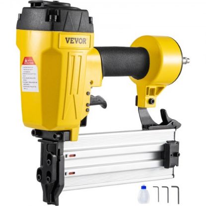 Picture of VEVOR Pneumatic Concrete Nailer, 14 Gauge 1 to 2-1/2 Inch Heavy Duty T Nail Gun W/Ergonomic Handle, Framing Nailer Used in Woodworking, and Upholstery Carpentry , Yellow