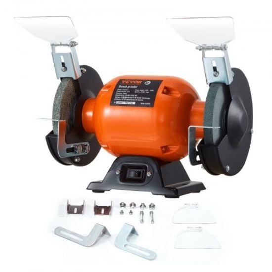 Picture of VEVOR 6 inch Bench Grinder, 250W 1/3 HP Motor, Variable-Speed Benchtop Grinder with 3400 RPM and Work Light, Two Types Wheels for Grinding, Sharping and Smoothing