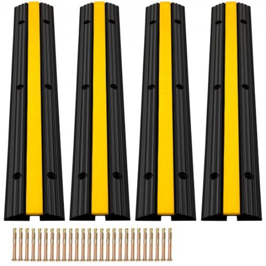 Picture of VEVOR Cable Protector Ramp, 2 Packs 2 Channels Speed Bump Hump, Heavy Duty 11000 LBS/ 5 Ton Loading Rubber Modular Protective Wire Cord Driveway Traffic, 2 Pcs, Black