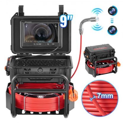 Picture of VEVOR Sewer Camera, 328ft/100m Cable, Waterproof IP68 Sewer Video Inspection Equipment, Drain Camera with 16 GB SD Card, DVR Function, 720P 9" LCD Monitor, LED Lights