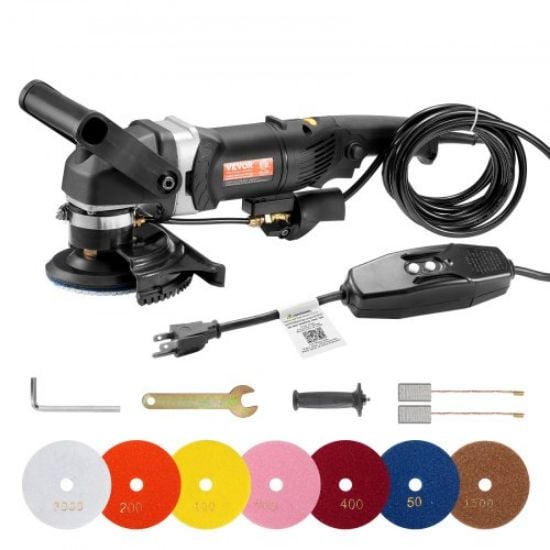 Picture of VEVOR Wet Buffer / Polisher, Variable Speed 8 pcs Kit, Extra 4" & 5" Diamond Polishing Pads , Buffing Machine w 59" Pipe Adapter & Splash Shield, Concrete Stone Tool for Granite/Marble Countertop CE