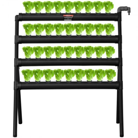 Picture of VEVOR Hydroponics Growing System, 36 Sites 4 Food-Grade PVC-U Pipes, 4 Layers Indoor Planting Kit with Water Pump, Timer, Nest Basket, Sponge for Fruits, Vegetables, Herb, White