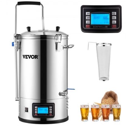 Picture of VEVOR Electric Brewing System, 9.2 Gal/35 L Brewing Pot, All-in-One Home Beer Brewer w/Pump, Mash Boil Device w/Panel, Auto/Manual Mode 100-1800W Power 25-100℃ Temp 1-180 min Timer Recipe Memory