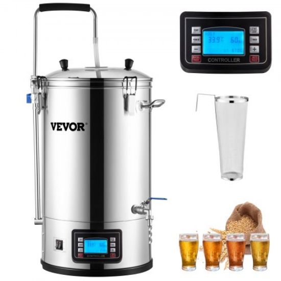 Picture of VEVOR Electric Brewing System, 9.2 Gal/35 L Brewing Pot, All-in-One Home Beer Brewer w/Pump, Mash Boil Device w/Panel, Auto/Manual Mode 100-1800W Power 25-100℃ Temp 1-180 min Timer Recipe Memory