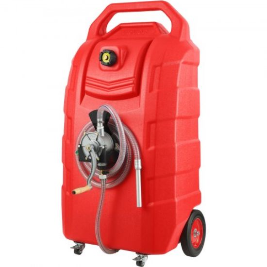 Picture of VEVOR 30 Gallon Fuel Caddy, Fuel Storage Tank on 2 Wheels, Portable Gas Caddy with Manuel Transfer Pump, Gasoline Diesel Fuel Container for Cars, Lawn Mowers, ATVs, Boats, More, Red