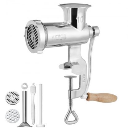 Picture of VEVOR Manual Meat Grinder, All Parts Stainless Steel, Hand Operated Meat Grinding Machine with Tabletop Clamp, 2 Grinding Plates & Sausage Stuffer, Ideal for Home Kitchen Restaurant Butcher’s Shop