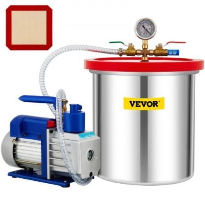 Picture of VEVOR Vacuum Chamber with Pump, 5 Gallon Chamber, 5CFM 1/3 HP Single Stage Rotary Vane Vacuum Pump, 110V HVAC Air Tool Set for Stabilizing Wood, Degassing Silicones, Epoxies and Essential Oils