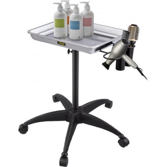 Picture of VEVOR Mayo Stand Medical Tray, Height Adjustable Stainless Steel Salon Tray Easy Assemble Tattoo Cart Lab Tray with 2 Cups & 1 Metal Ring for SPA Clinic Personal Care Lab Hospital Dentistry, Black