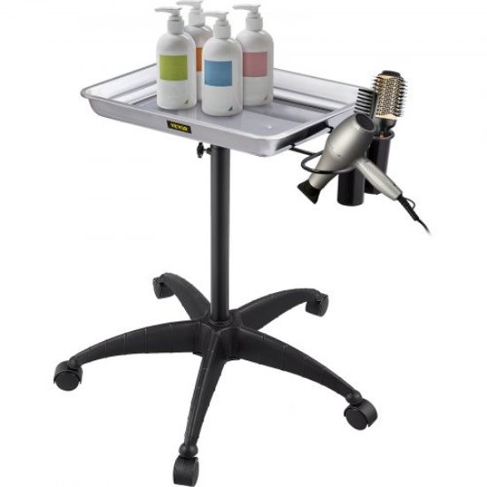 Picture of VEVOR Mayo Stand Medical Tray, Height Adjustable Stainless Steel Salon Tray Easy Assemble Tattoo Cart Lab Tray with 2 Cups & 1 Metal Ring for SPA Clinic Personal Care Lab Hospital Dentistry, Silver