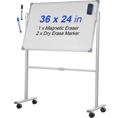 Picture of VEVOR Mobile Magnetic Whiteboard, 36 x 24 Inch, Double Sided, 360 Degree Reversible Rolling Dry Erase Board, Height Adjustable with Aluminum Frame and Lockable Swivel Wheels, for Office School Home