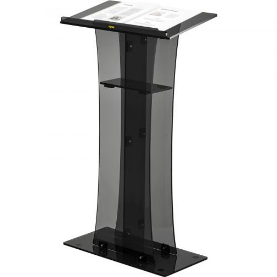 Picture of VEVOR Acrylic Pulpit, 47" Tall, Clear Podium Stand w/Wide Reading Surface & Storage Shelf, Floor-Standing Plexiglass Lectern for Church Office School, Black