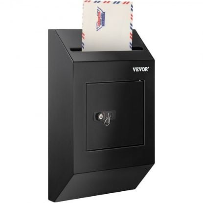 Picture of VEVOR Suggestion Box, Donation Ballot Box with Key & Combination Lock, Wall Mounted Collection Box with Wide Drop Slot, Steel Key Drop Box for Home Office School, 16.1"x10"x3.9", Black