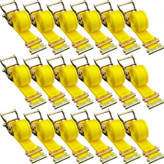 Picture of VEVOR E Track Ratchet Strap, 18PCS 2" x 15' E-Track Straps 4400 LBS Breaking Strength, with Polyester Webbing & Spring Fitting & Ratchets, Durable Tie-Downs for Motorcycles, Tire, Trailer Loads