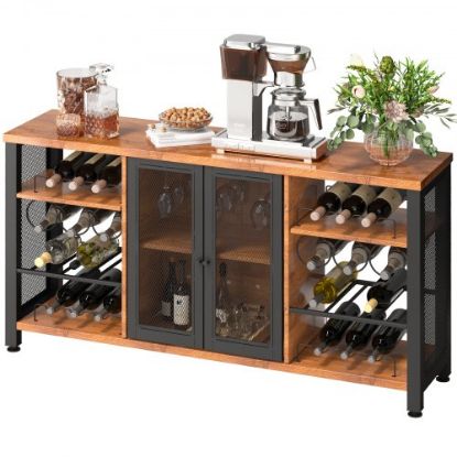 Picture of VEVOR Wine Bar Cabinet with Removable Wine Rack, Wine Table for Liquor with Glass Holder, Wine Rack and Metal Sideboard, Farmhouse Wood Coffee Bar for Living Room, (47 Inch, Rustic Oak)